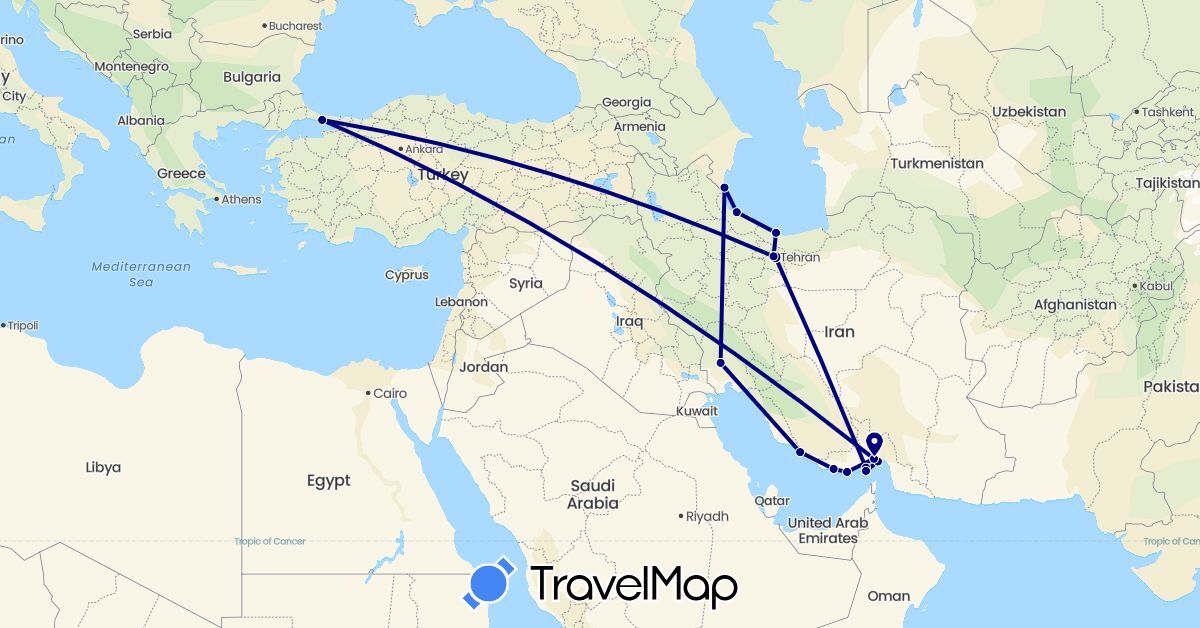 TravelMap itinerary: driving in Iran, Turkey (Asia)